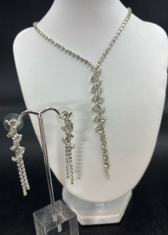 Elegant Modern Rhinestone Spiral Necklace & Earring Set