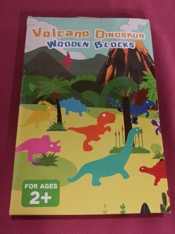 New Kid's Game Volcano Dinosaur Wooden Blocks - For Ages 2+