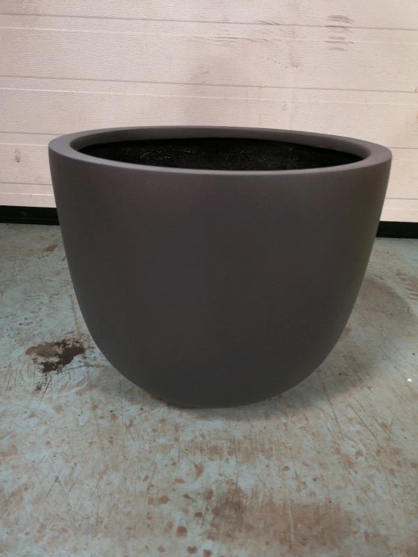 New Green Theory Fiberglass Bowl Planter - D15" & H12" Matte Grey