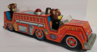 Vintage Bear Squad Fire Engine Tin Toy Car , Made in Japan . Untested , Requires 3 D Batteries