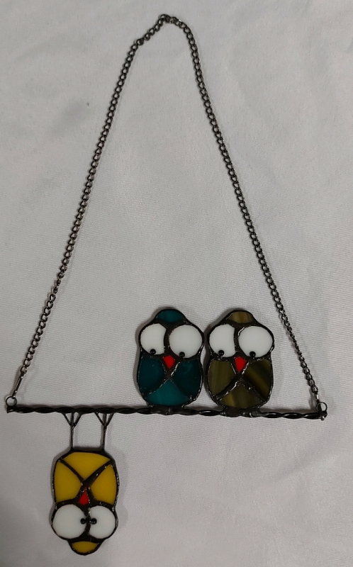 Multi Colored Glass Owls On Chain Wall Art 6.75" Wide