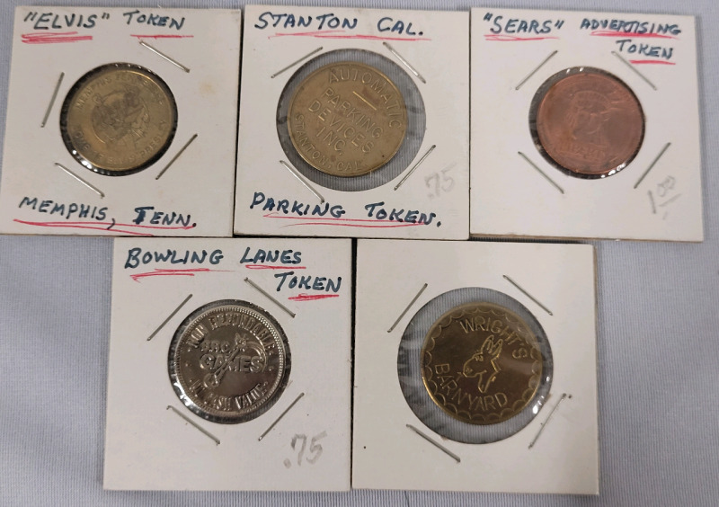 Vintage Merchant & Entertainment Coin Token Lot . 60+ Tokens in 2&times;2 Coin Holders