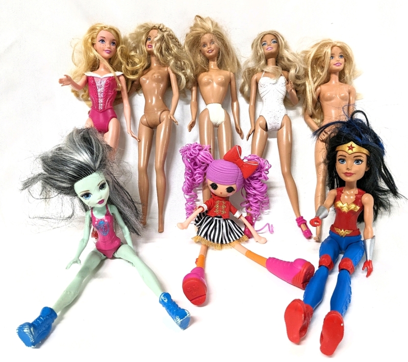 Assorted Dolls: Barbie, Monster High, LalaLoopsie, Wonder Woman Heights from 9" to 12"