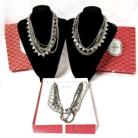 3 Stella & Dot 5-in-One Sutton Necklaces in Gold + Silver Tones - With Boxes