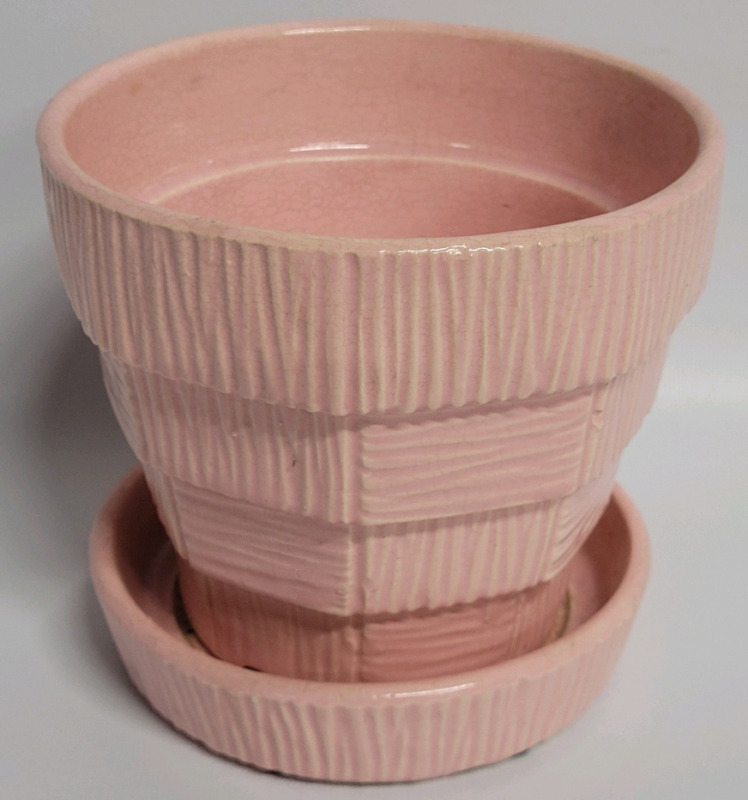 Vintage McCoy Mid-Century Modern Art Pottery Pink Flower Pot Saucer Planter