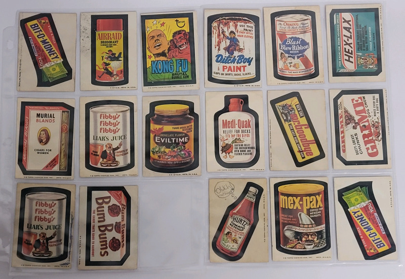 Vintage 1974 Topps Wacky Packs Stickers Series 7 . Seventeen (17) Stickers