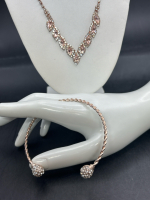 Modern Rose tone Rhinestone Pale Peach Necklace Cuff Bracelet