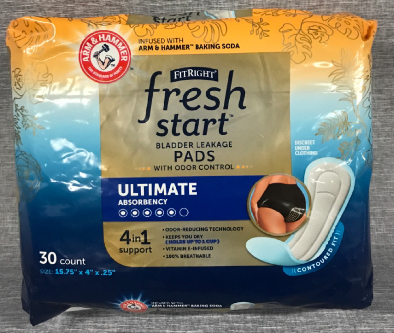 New FitRight Fresh Start 4-1 Support Bladder Leakage Pads 30 Count 15.75&rdquo;x4&rdquo;x.25&rdquo;