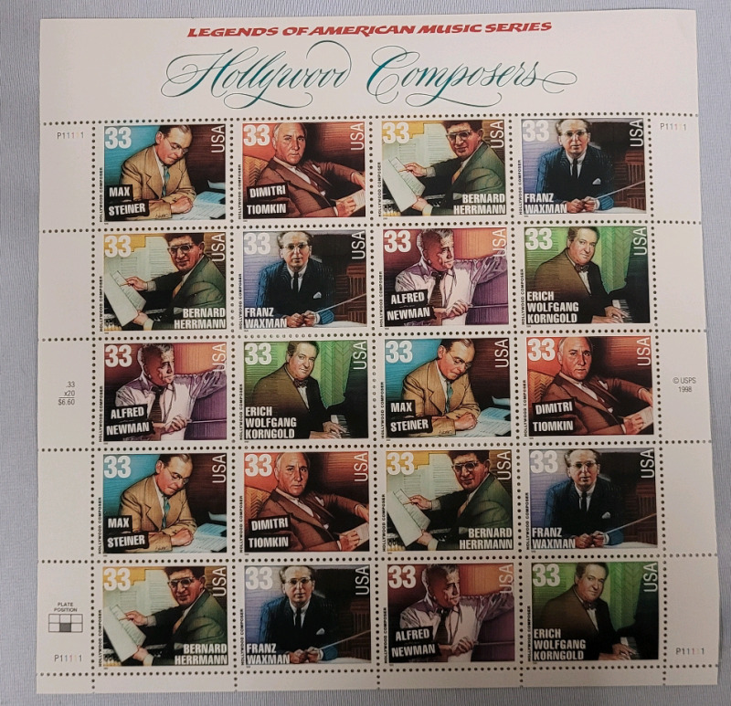 1998 US Postal ' Legends of American Music : Hollywood Composers ' Stamp Sheet