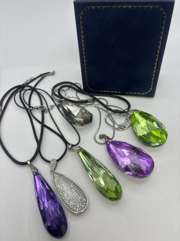 Box Filled 6 Statement Faceted Crystal Pendant Necklaces