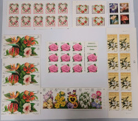 US Postal ' Flower ' Stamp Books & Blocks . All Unused . 32 - 55 Cent Postage Stamps