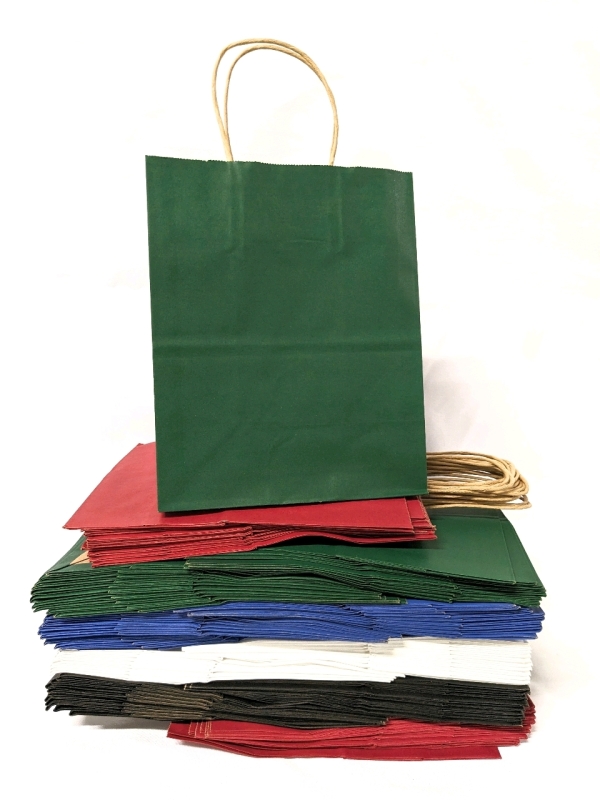 80+ New Multicolored Kraft Paper Bags (8" x 4.75" x 9.75")