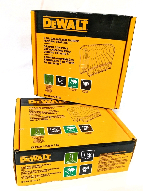 New 2 Boxes DEWALT 9 GA Galvanized Barbed Fencing Staples DFS915B1G