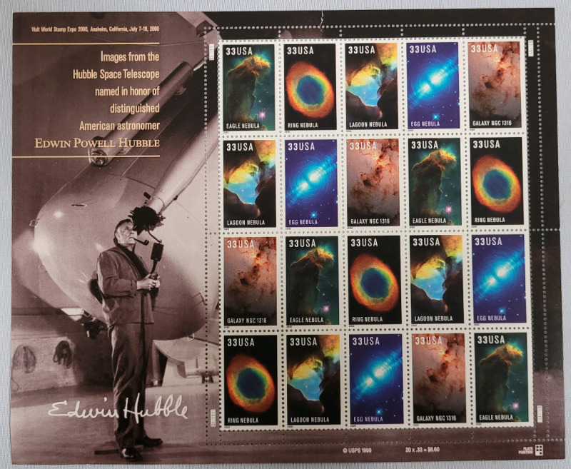 1999 US Postal ' American Astronomer : Edwin Hubble ' Stamp Sheet , 33 Cent Stamps