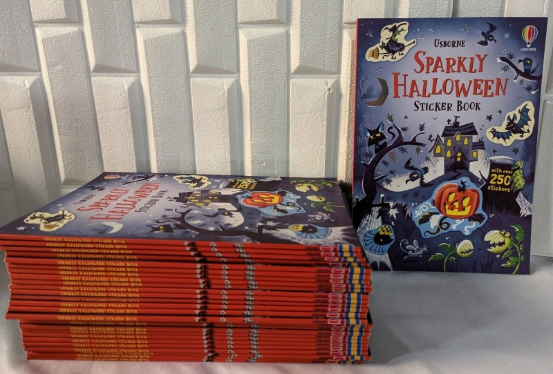 27 New Softcover Copies of Sparkly Halloween Sticker Book.