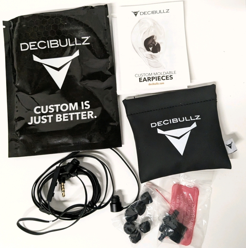 New DECIBULLZ Custom Moulded Earpieces w Headphones (+ Standard Foam Earbuds)