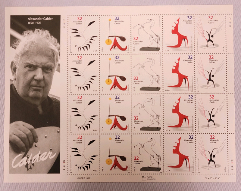 1997 US Postal ' American Sculptor : Alexander Calder ' Stamp Sheet , 32 Cent Stamps