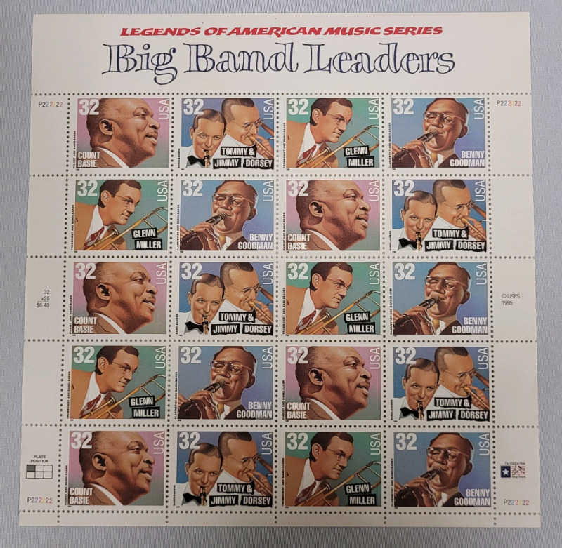 1995 US Postal ' Legends of American Music : Big Band Leaders ' Stamp Sheet