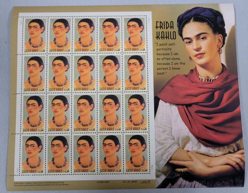 2000 US Postal ' American Artist : Frida Kahlo ' Stamp Sheet , 34 Cent Postage Stamps