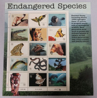 1995 US Postal ' Endangered Species ' Stamp Sheet , 32 Cent Postage Stamps
