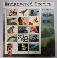 1995 US Postal ' Endangered Species ' Stamp Sheet , 32 Cent Postage Stamps