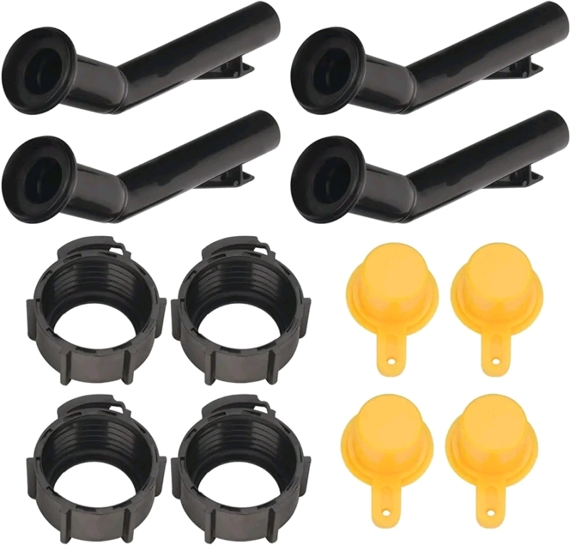 New DECKMAN 4 Pack Fuel Gas Can Jug Spouts Nozzles Rings & Caps Kit