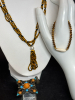 Tigers Tail Neaded Necklace Maltese Cross Glass Rhinestone Pendant