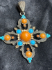 Tigers Tail Neaded Necklace Maltese Cross Glass Rhinestone Pendant - 4