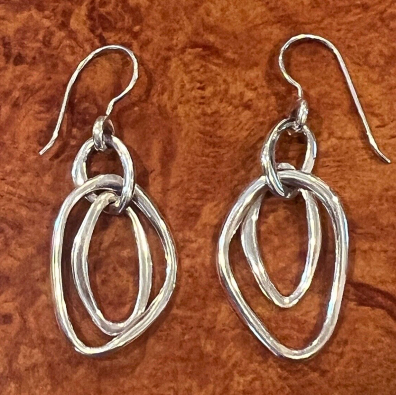 925 Sterling Entwined Double Dangle Hoop Earrings Retired