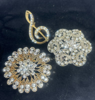 Rhinestone Clear set Vintage Brooches Three