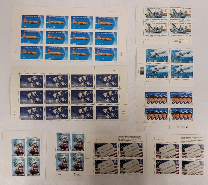 US Postal ' USA Military ' Stamp Blocks , All Unused . 32 - 60 Cent Postage Stamps