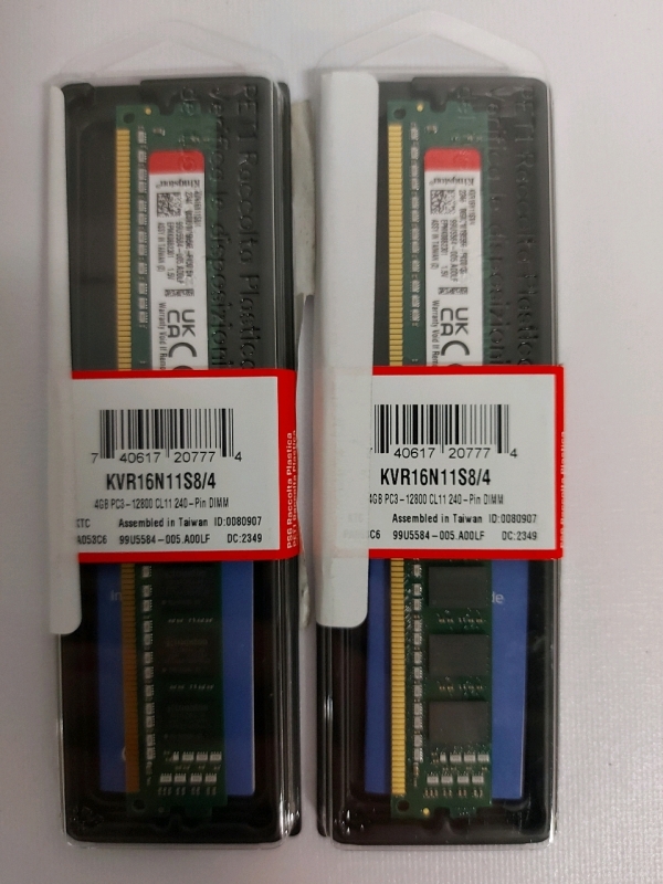 2 Kingston 4gb PC3 12800 CL240 DIMM