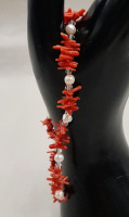 Vintage 9" Coral Freshwater Pearl & Crystal Ankle Bracelet