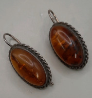 Vintage 1" Amber & Sterling Silver Earrings