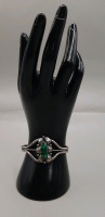 Vintage Mexican 925 Sterling Silver & Malachite Cuff Bracelet with a 1..5" Gap