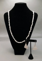 Vintage 34" Mother of Pearl Necklace & Earrings