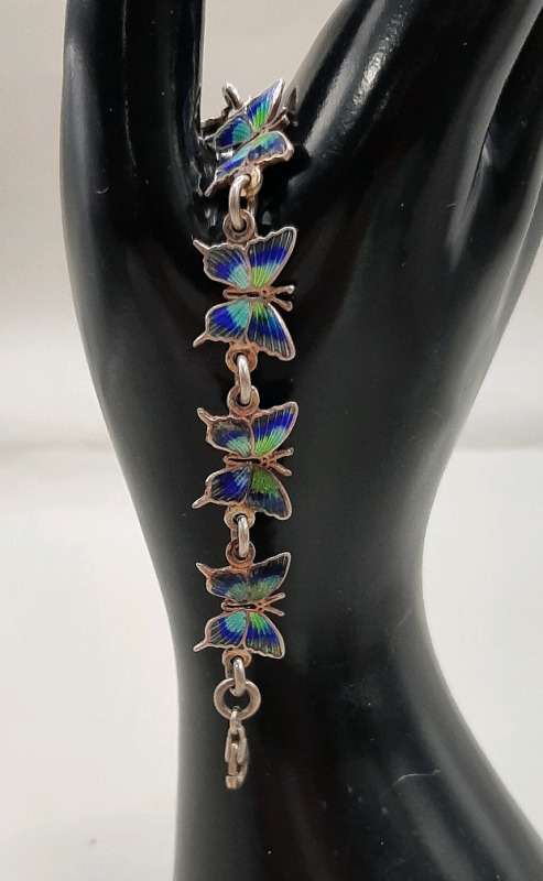 Vintage 980 Silver 7" Enamel Butterfly Bracelet