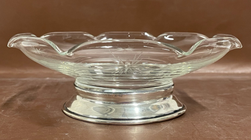 WALLACE Sterling silver based 6” wide glass bowl