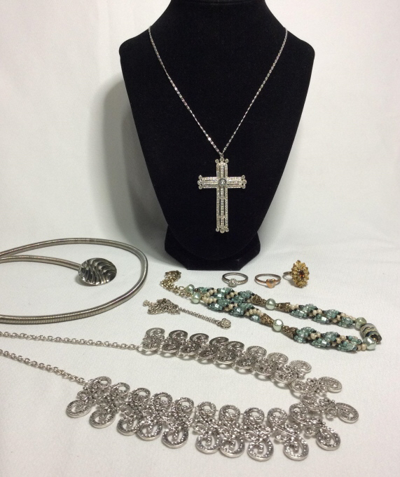 Vintage Rhinestone Cross & Costume Jewelry