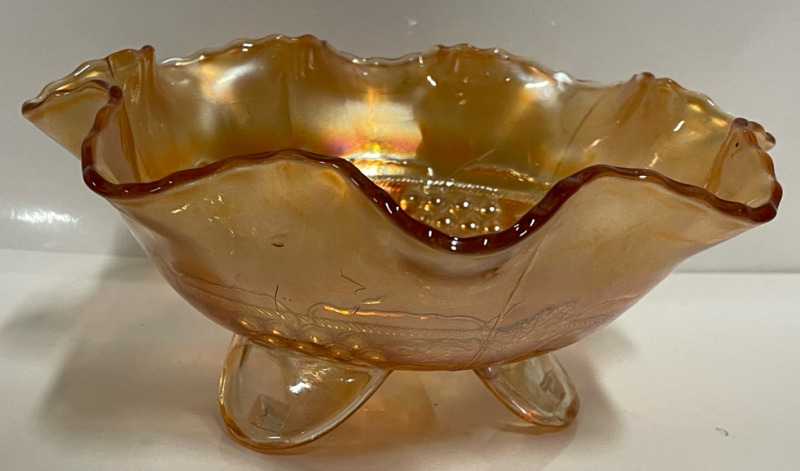 FENTON Marigold Carnival glass 3” H 7” W Footed Bowl