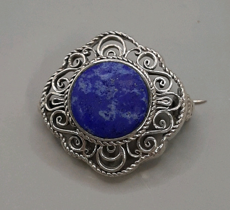 Vintage Sterling Silver & Lapis 1" Pin