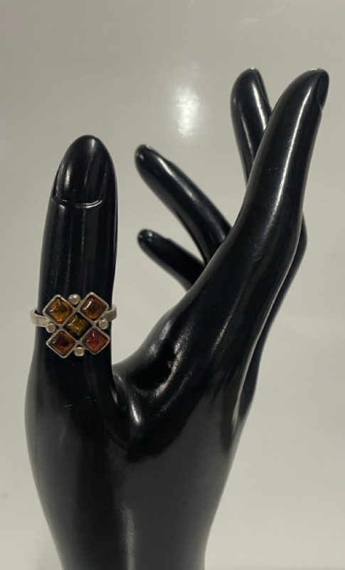 925 Sterling silver and Amber ring size 7