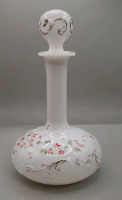 VIctorian Hand Painted 10" Bristol Glass Decanter Some of the paint & Gilding is worn