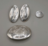 Vintage Sterling Silver 2" Brooch with Clip On Sterling Silver Earrings