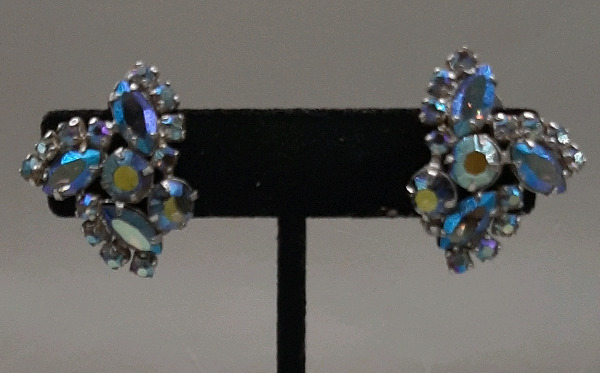 Vintage Sherman 1" Clip On Earrings Sparkling with Swarovski Crystals