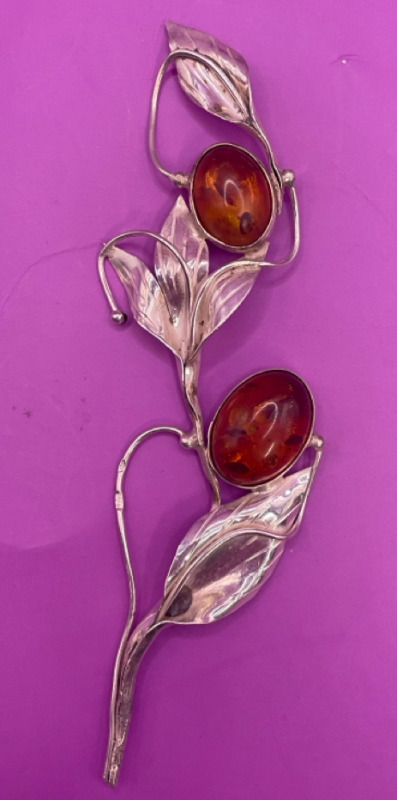 Polish silver and amber hair pin