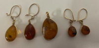 2 pairs of amber earrings 1 amber pendant