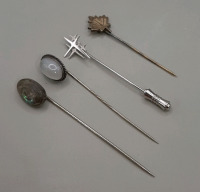 Vintage 4 Sterling Silver Stick Pins. The longest one is 3" & Abalone