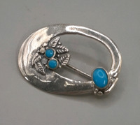 Vintage Sterling &Turquoise 1.25" Brooch