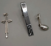 Antique Sterling Silver Cross Vintage Silver Musical Note & Sterling Silver Tie Clip Could not locate the Maker's Mark on the Musical Note